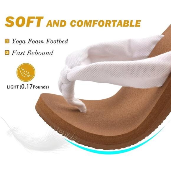 Women's Flip Flops -Comfortable Yoga Mat Cushion Sandals for Summer, White Khaki - Picture 3 of 7